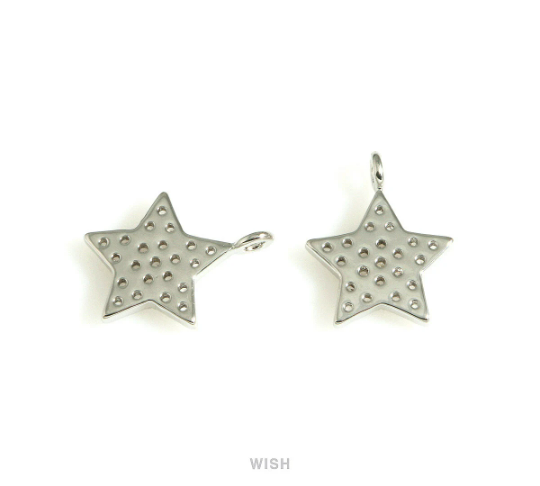Star Cubic Zirconia Charms in Rhodium, Star Pendants with 22 Rhinestones/ MRH-722-P