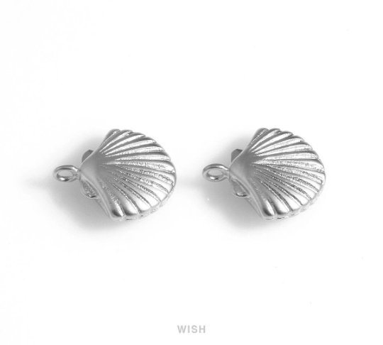 Scallop Shell Charms in Matte rhodium, Scallop Pendants / MMRH-654-P