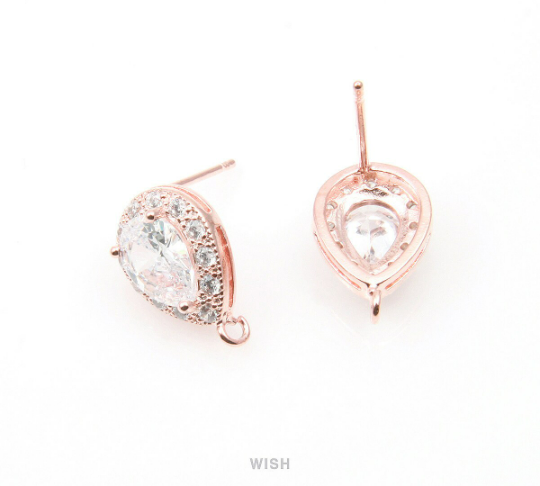 Teardrop Cubic Ear Post in Rose Gold, 12 Sub Cubic Zirconia /CRG-003-E