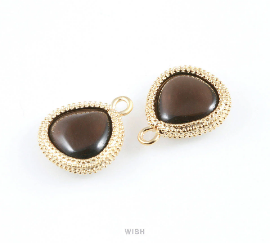 Smoky Quartz Triangle Synthetic Stone Charms in Matte Gold, Framed Triangle Gems / SSQMG-026-P