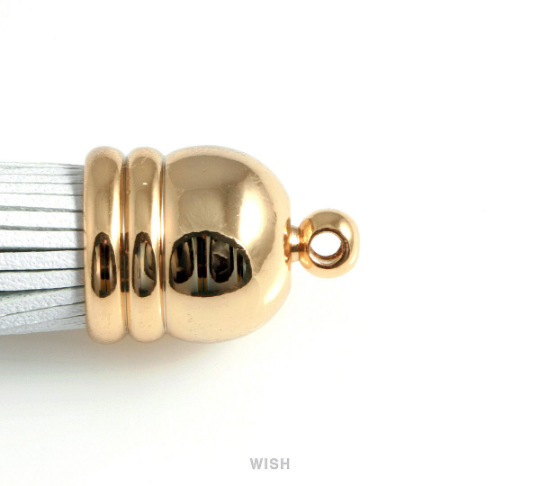 Yellow Leather Tassel with Bell Cap in Gold, Yellow Cowhide Tassel /LYWG-006-T (1 piece)