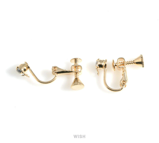CZ Clip on Earring Converters in Gold, Non Pierced Earrings/ FG-031-E