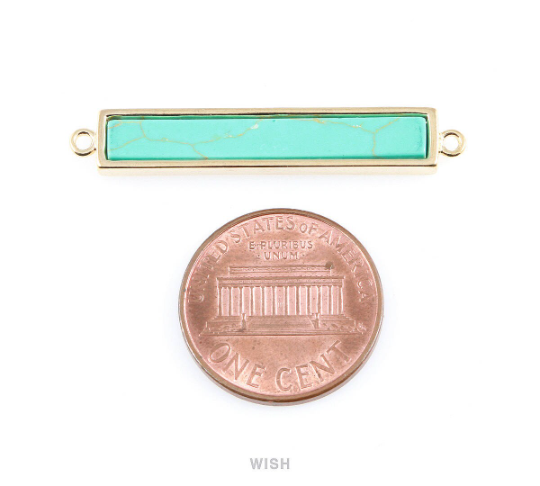 Turquoise Bar Stone Charm in Gold, Gemstone Framed Pendant / STQG-063-P