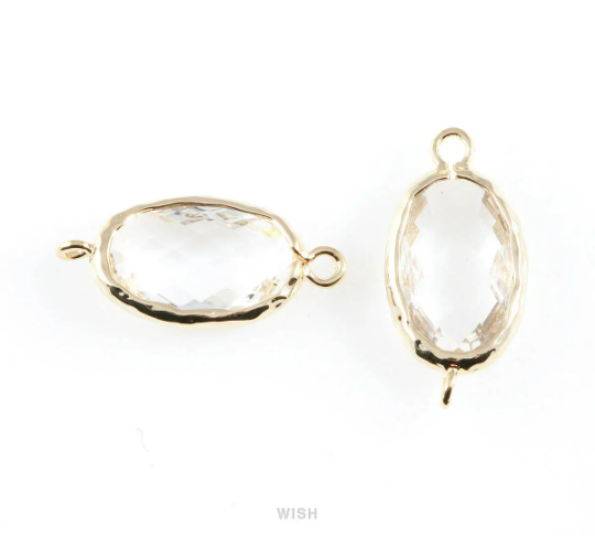 Clear Oval Hammered Connector in Gold, Framed Oval Connector / GCLG-038-C