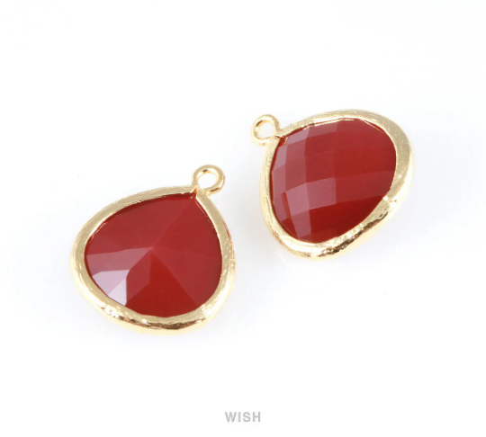 Jet Nut Faceted Glass Charm in Gold, Framed Drop Glass Bead / GJNG-001-P