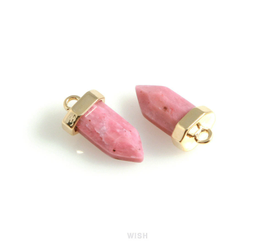 Red Wood Point Gemstone Charm in Gold, Coral Point Gemstone Pendant /SRWG-106-P