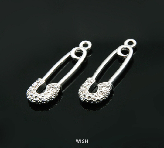 Safety Pin Pendants in Matte Rhodium, Safety Pin Charms / MMRH-068-P