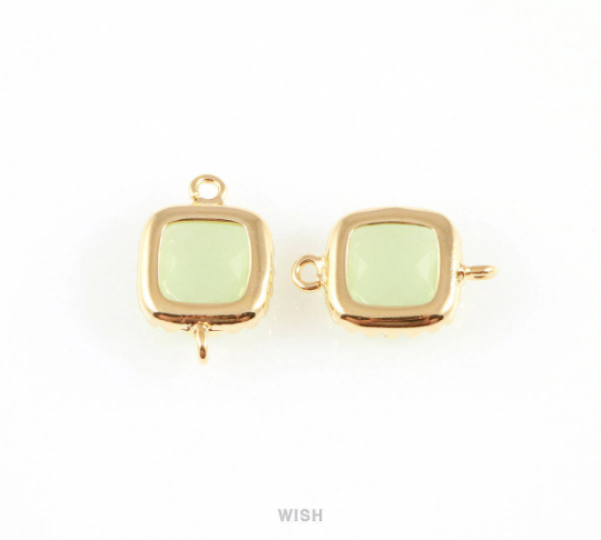Light Mint Faceted Glass Connector in Gold, Framed Square Connector / / GLMG-007-P