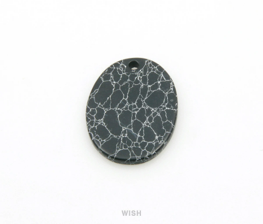 Black Marble Oval Stone Charm, Gemstone Pendant / SBM-078-P