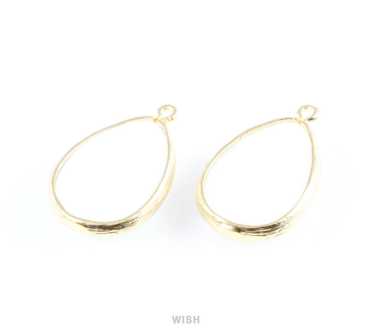 White Alabaster Synthetic Stone Charms in Matte Gold, Framed Teardrop Pendant / SWAMG-010-P