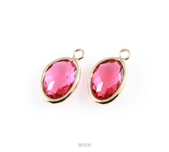 Ruby Pear Glass Charm in Gold, Glass Framed Pendant / GRBG-040-P
