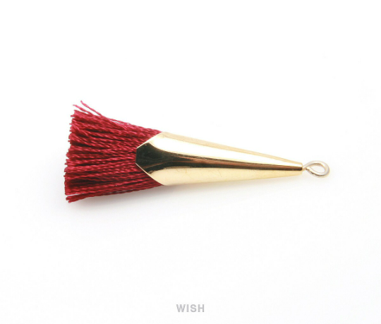 Red Thread Tassel with Cone Cap in Gold / TRDG-005-T