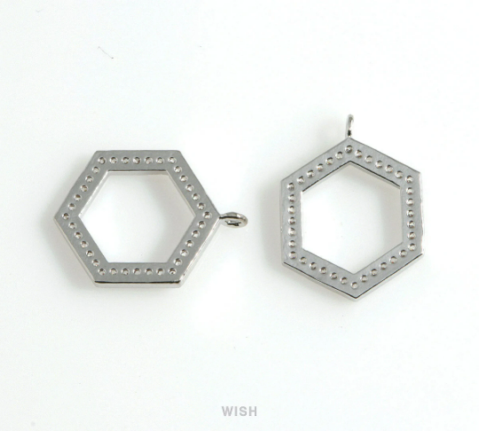 Hexagon Cubic Zirconia Pendant in Rhodium, Hexagon CZ Charm/ CRH-068-P