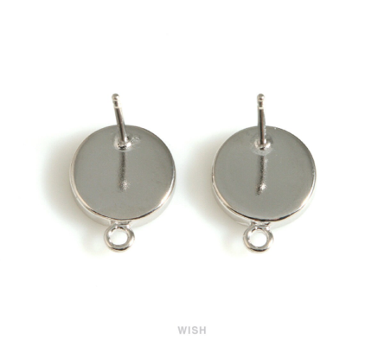 Black Marble Round Stone Stud Earrings in Rhodium, Gemstone Stud Earrings / SBMRH-058-E
