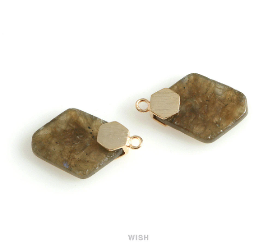 Labradorite Hexagon Gemstone Charm in Gold, Labradorite Hexagon Gemstone Pendant / SLBG-108-P