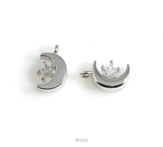 Crescent Charm with Star Cubic Zirconia in Rhodium, Celestial Charm /CRH-081-P