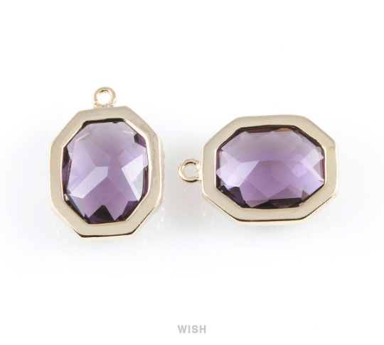 Amethyst Octagon Glass Connector in Gold, Framed Octagon Connector / GTZG-024-P
