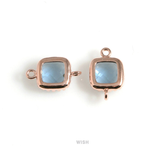 Montana Blue Faceted Glass Connector in Rose Gold, Framed Square Connector / GMBRG-007-P