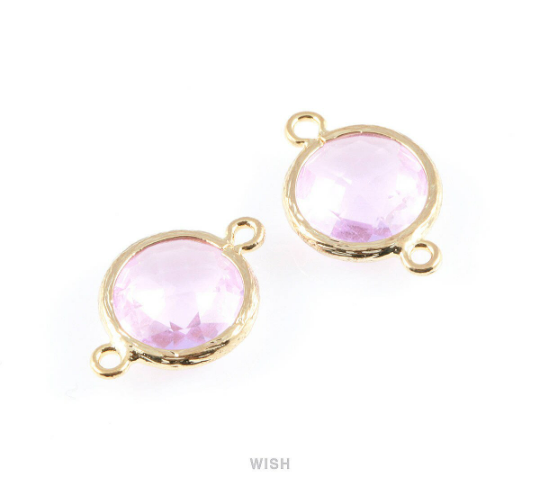 Light Amethyst faceted Glass Connector in Gold, Framed Round Glass Bead/ GLDG-014-P