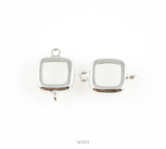 White Alabaster Faceted Glass Connector in Rhodium, Framed Square Connector/ GWARH-007-P