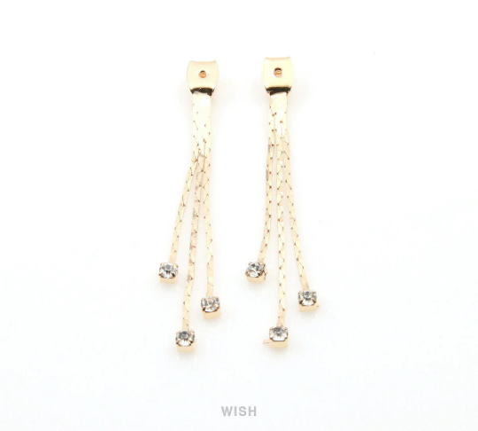 Cubic Zirconia Ear Nuts in Gold, 3 Cubic Zirconia Ear Clutch / CG-062-E