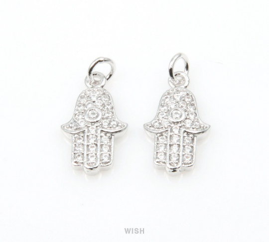 Silver Hamsa Pendant with 26 Cubic Zirconia, Cubic Zirconia in Hamsa / CRH-053-P