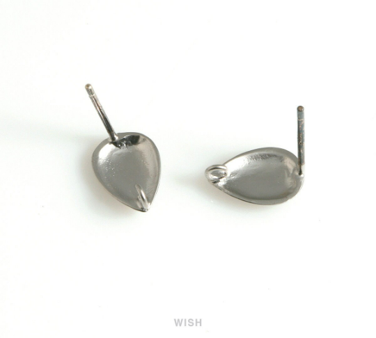Drop Leaf Stud Earrings in Matte Rhodium, Textured drop Leaf Earrings /MMRH-666-E