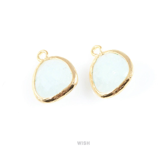 Alice Blue Sparkle Glass Charm in Gold, Framed Drop Glass Bead / GABG-013-P