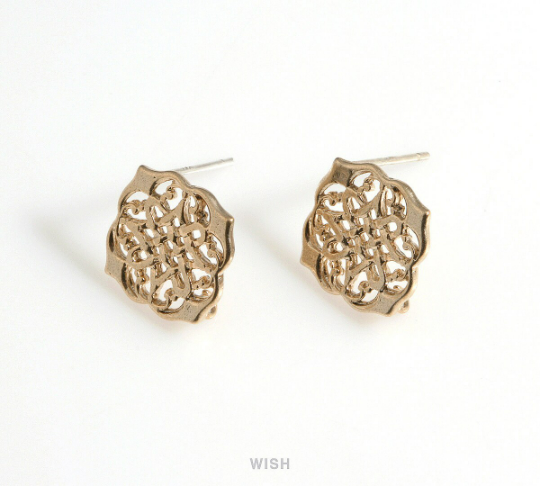 Unique Patterned Stud Earrings in Matt Gold, Oriental Patterned Ear Studs, Strip Woven Stud Earrings / MMG-605-E