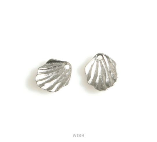 Small Seashell Charm in Matte Rhodium, Seashell Pendant / MMRH-679-P