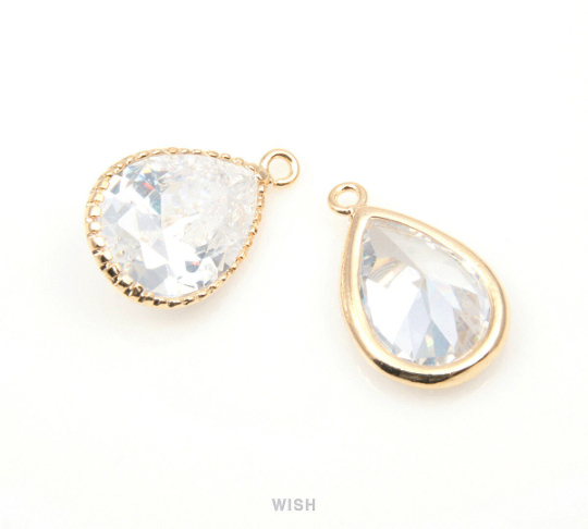 Teardrop Cubic Zirconia Pendants in Gold, Cubic Zirconia Gem / CG-034-P (Large)