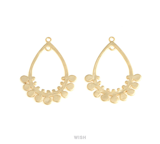 Bubble Open Drop Charms in Matte Gold, Bubble Teardrop Pendants / MMG-717-P
