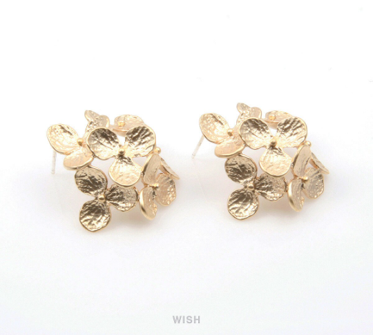 Orchid Flower Petal Stud Earrings in Matte Rhodium, Orchid Leaf Ear Studs / MMRH-318-E