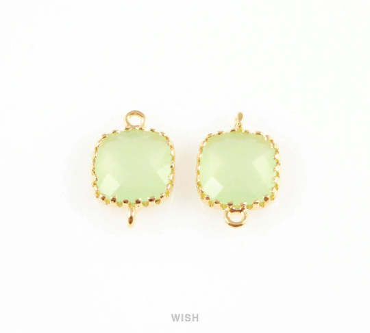 Light Mint Faceted Glass Connector in Rhodium, Framed Square Connector / GLMRH-007-P