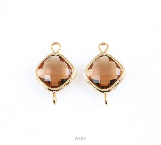 Smoky Quartz Rhombus Glass Connector in Rhodium, Framed Rhombus Connector / GSQRH-021-P