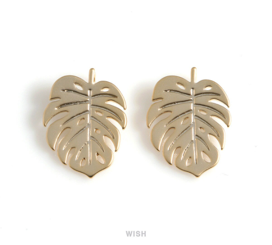 Large Monstera Leaf Pendants in Matte Rhodium, Monstera Leaf Charm / MMRH-556-P