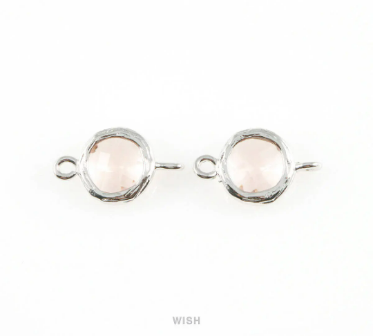 Peach faceted Glass Connector in Gold, Framed Round Glass Bead/ GPCG-015-P