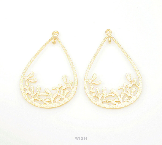 Buds in Teardrop Pendants in Matte Rhodium, Teardrop Charms / MMRH-088-P