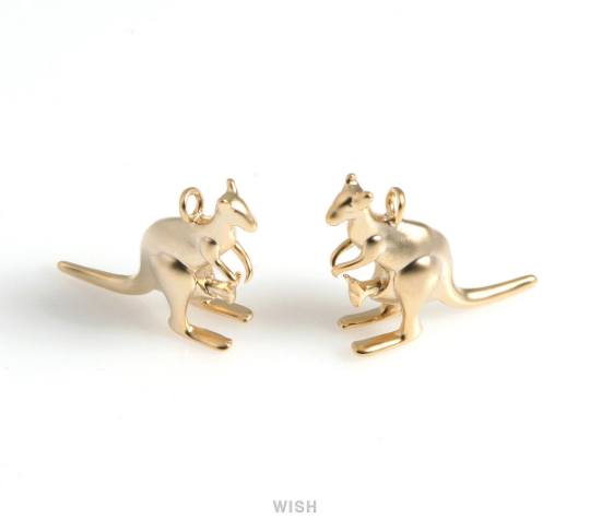 Kangaroo Pendants in Matte Rhodium, Solid Kangaroo Charm / MMRH-531-P
