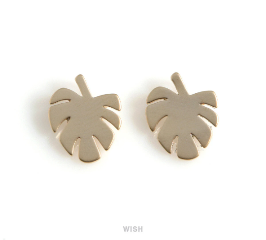 Monstera Leaf Pendants in Matte Rhodium, Monstera Leaf Charm / MMRH-574-P