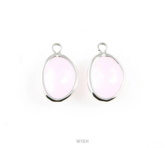 Rose Quartz Pear Glass Charm in Gold, Glass Framed Pendant / GRQG-040-P