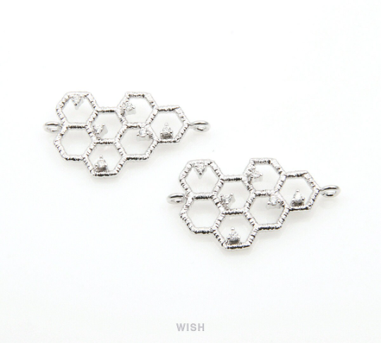 Cubic Zirconia Honeycomb Pendant in Gold, Beehive Charm / CG-065-P