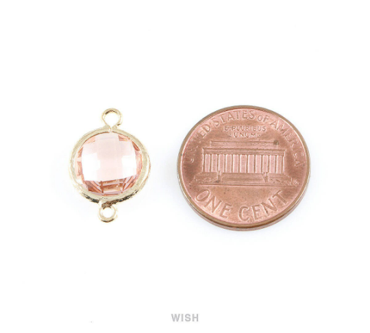 Emerald faceted Glass Connector in Gold, Framed Round Glass Bead/ GEMG-014-P