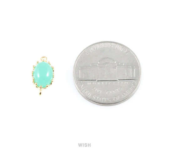 Mint Oval Glass Connectors in Gold, Framed Glass Gem / GMTG-020-P