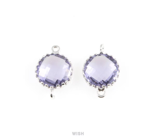 Amethyst Faceted Glass Connector in Gold, Framed Round Connector / GTZG-008-P