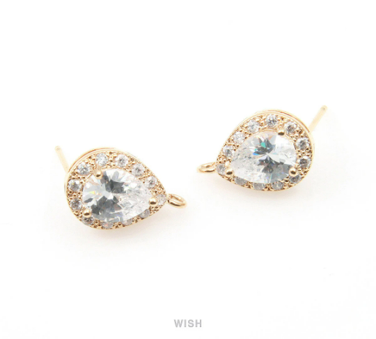 Teardrop Cubic Ear Post in Rhodium, 12 Sub Cubic Zirconia / CRH-003-E