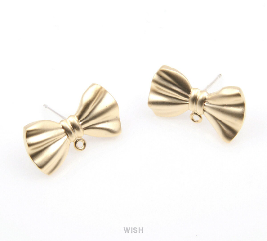 Ribbon Stud Earrings in Matte Rhodium, Ribbon Ear Studs / MMRH-329-E