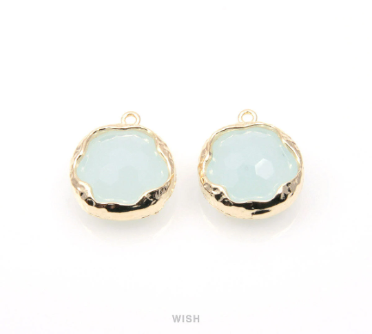 Alice Blue Faceted Glass Charms in Rhodium, Framed Round Pendant / GABRH-090-P (Small)