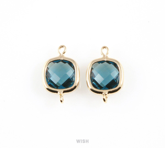 Montana Blue Faceted Glass Connector in Rhodium, Square Framed Connector / GMBRH-041-P