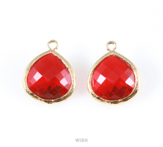 Garnet Faceted Glass Charm in Rhodium, Framed Drop Glass Bead /GGNRH-001-P (Large)